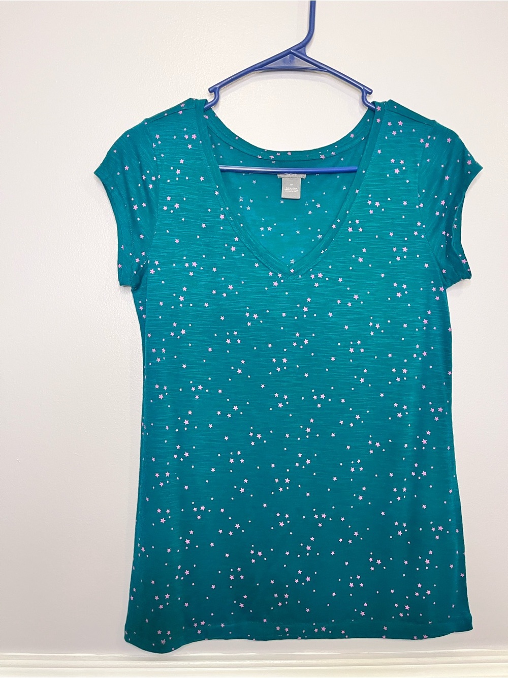 aerie Teal Short-Sleeve V-Neck Star Print Tee